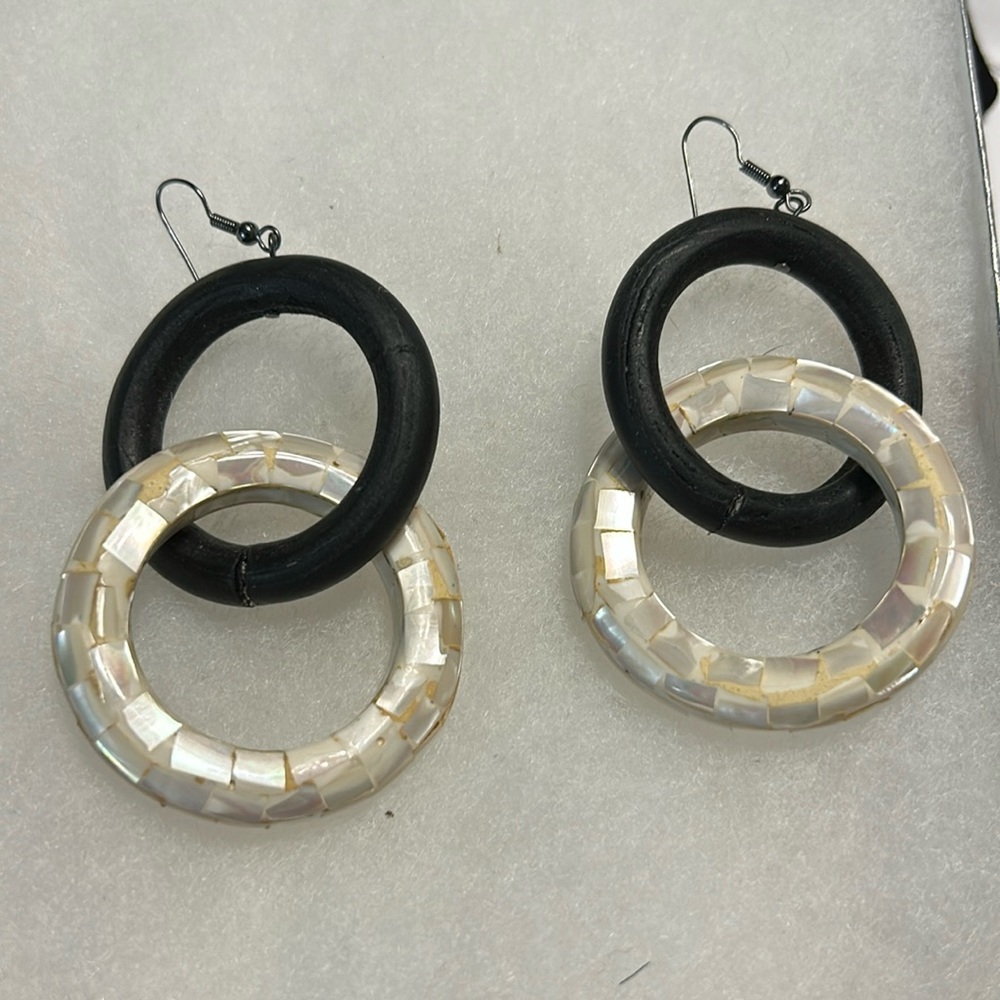 Mother of Pearl and wood pierced earrings